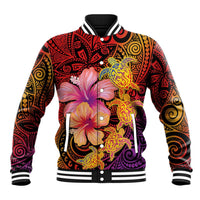 Hawaiian Hibiscus Turtle Tribal Polynesian Pattern Baseball Jacket Colorful Color