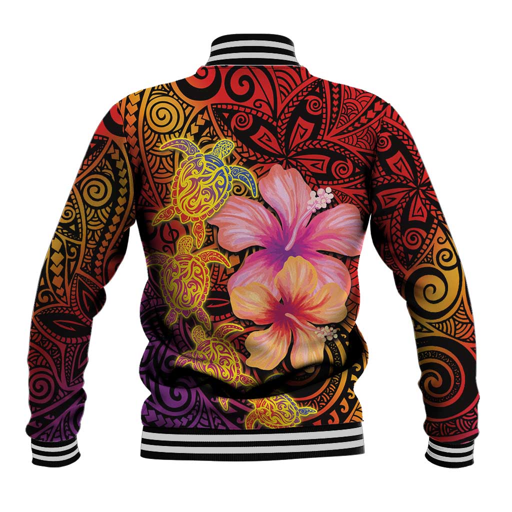 Hawaiian Hibiscus Turtle Tribal Polynesian Pattern Baseball Jacket Colorful Color