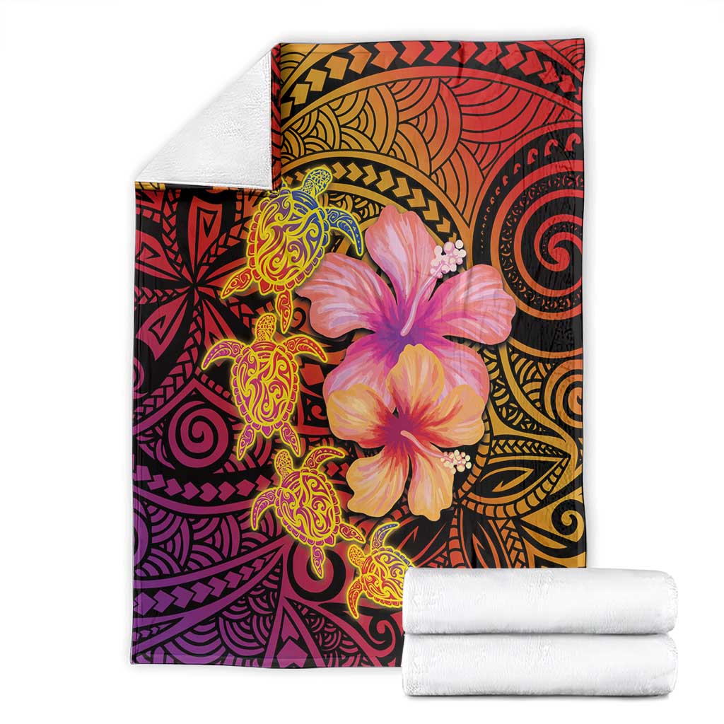 Hawaiian Hibiscus Turtle Tribal Polynesian Pattern Blanket Colorful Color