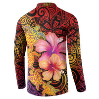Hawaiian Hibiscus Turtle Tribal Polynesian Pattern Button Sweatshirt Colorful Color