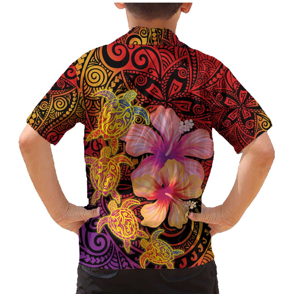 Hawaiian Hibiscus Turtle Tribal Polynesian Pattern Family Matching Mermaid Dress and Hawaiian Shirt Colorful Color LT03 - Polynesian Pride