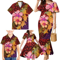 Hawaiian Hibiscus Turtle Tribal Polynesian Pattern Family Matching Mermaid Dress and Hawaiian Shirt Colorful Color LT03 - Polynesian Pride