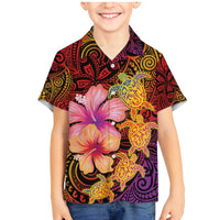 Hawaiian Hibiscus Turtle Tribal Polynesian Pattern Family Matching Mermaid Dress and Hawaiian Shirt Colorful Color LT03 Son's Shirt Red - Polynesian Pride