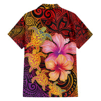 Hawaiian Hibiscus Turtle Tribal Polynesian Pattern Family Matching Off The Shoulder Long Sleeve Dress and Hawaiian Shirt Colorful Color LT03 - Polynesian Pride