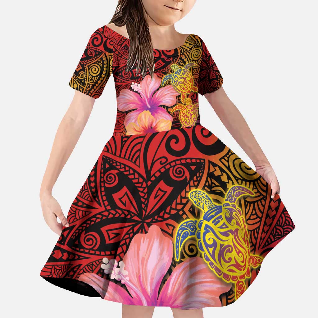 Hawaiian Hibiscus Turtle Tribal Polynesian Pattern Family Matching Off Shoulder Maxi Dress and Hawaiian Shirt Colorful Color