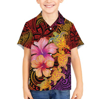 Hawaiian Hibiscus Turtle Tribal Polynesian Pattern Family Matching Puletasi and Hawaiian Shirt Colorful Color LT03 Son's Shirt Red - Polynesian Pride