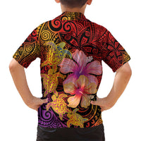 Hawaiian Hibiscus Turtle Tribal Polynesian Pattern Family Matching Short Sleeve Bodycon Dress and Hawaiian Shirt Colorful Color LT03 - Polynesian Pride