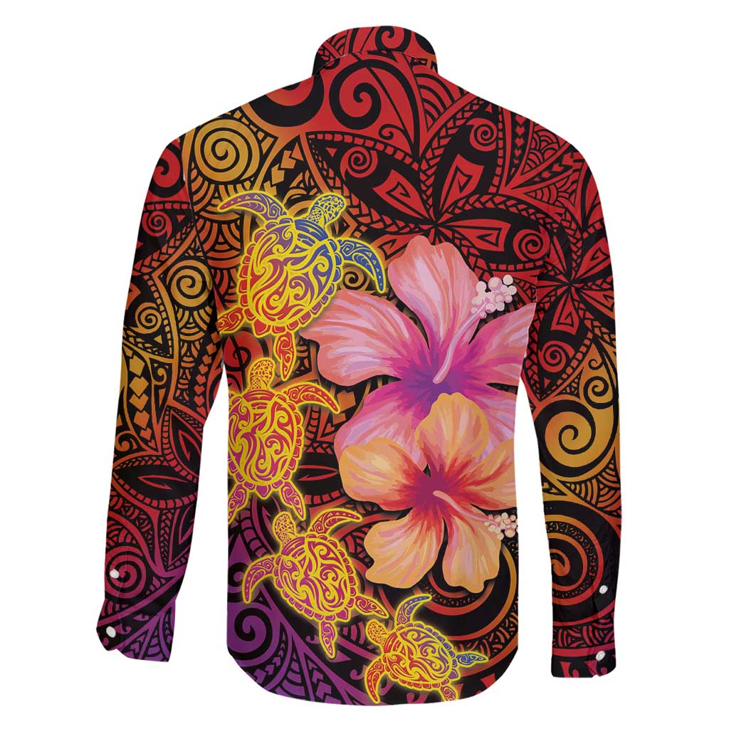 Hawaiian Hibiscus Turtle Tribal Polynesian Pattern Family Matching Short Sleeve Bodycon Dress and Hawaiian Shirt Colorful Color LT03 - Polynesian Pride