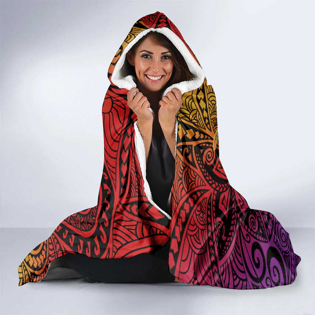 Hawaiian Hibiscus Turtle Tribal Polynesian Pattern Hooded Blanket Colorful Color