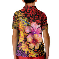 Hawaiian Hibiscus Turtle Tribal Polynesian Pattern Kid Polo Shirt Colorful Color