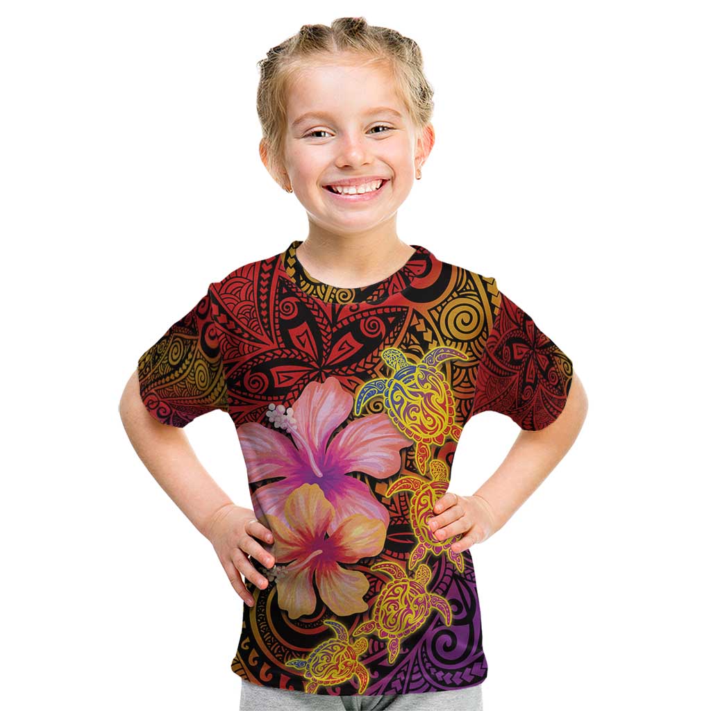 Hawaiian Hibiscus Turtle Tribal Polynesian Pattern Kid T Shirt Colorful Color LT03 Red - Polynesian Pride