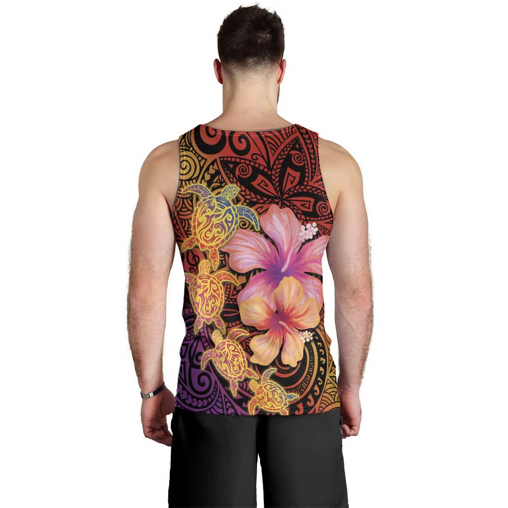 Hawaiian Hibiscus Turtle Tribal Polynesian Pattern Men Tank Top Colorful Color LT03 - Polynesian Pride