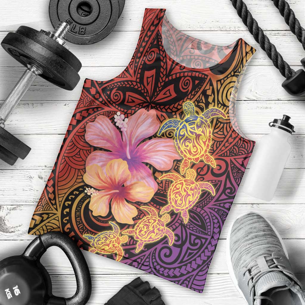 Hawaiian Hibiscus Turtle Tribal Polynesian Pattern Men Tank Top Colorful Color LT03 - Polynesian Pride