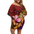 Hawaiian Hibiscus Turtle Tribal Polynesian Pattern Off Shoulder Short Dress Colorful Color