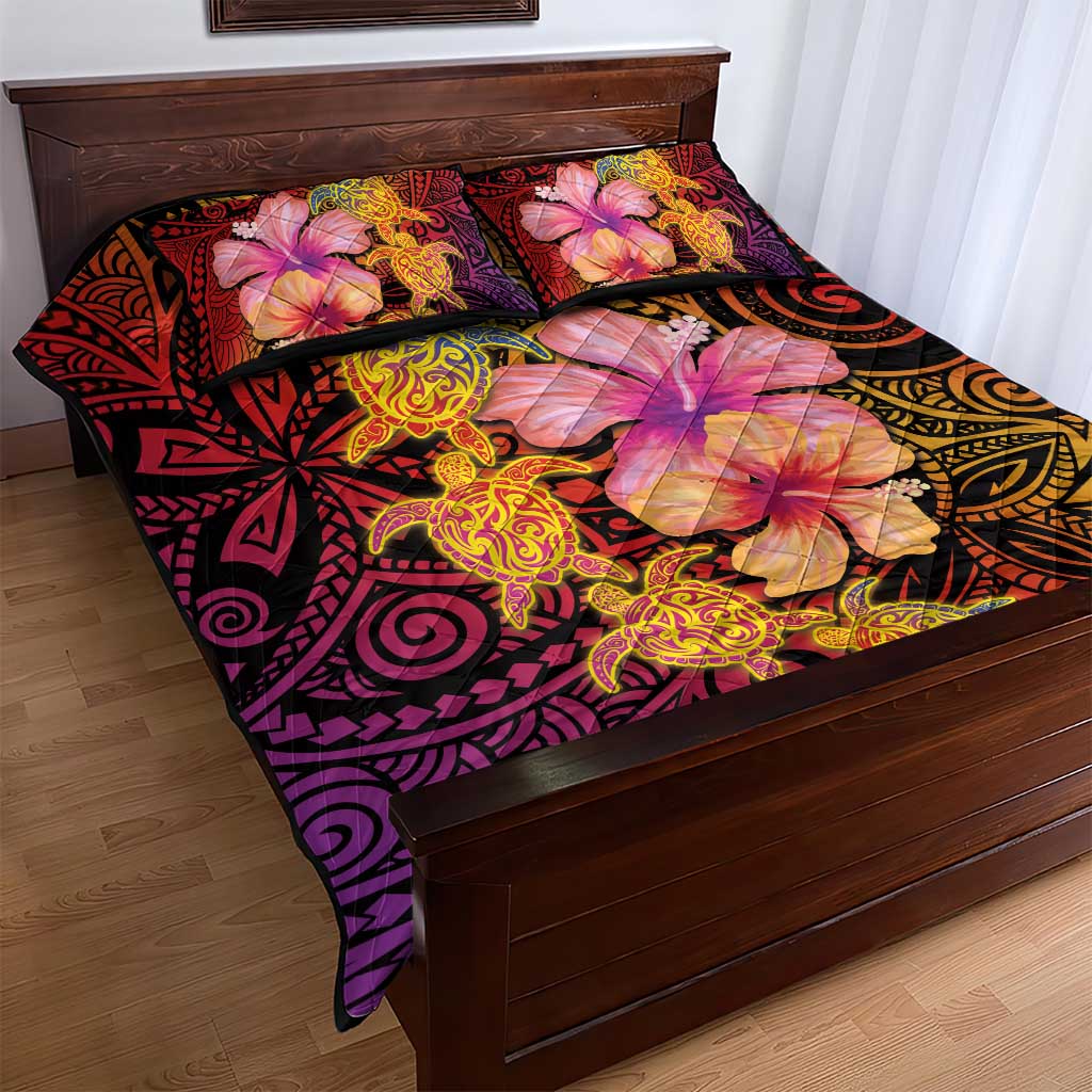 Hawaiian Hibiscus Turtle Tribal Polynesian Pattern Quilt Bed Set Colorful Color LT03 - Polynesian Pride