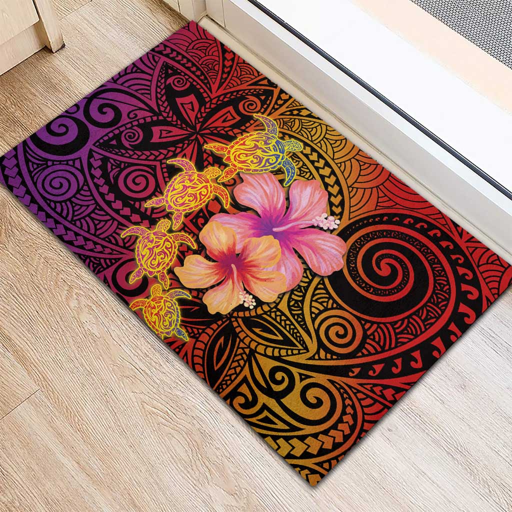 Hawaiian Hibiscus Turtle Tribal Polynesian Pattern Rubber Doormat Colorful Color LT03 - Polynesian Pride