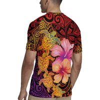 Hawaiian Hibiscus Turtle Tribal Polynesian Pattern Rugby Jersey Colorful Color