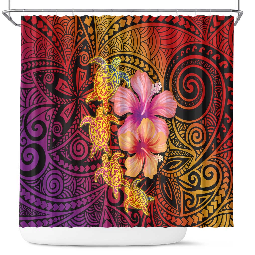 Hawaiian Hibiscus Turtle Tribal Polynesian Pattern Shower Curtain Colorful Color