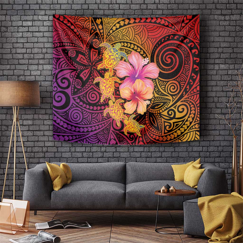 Hawaiian Hibiscus Turtle Tribal Polynesian Pattern Tapestry Colorful Color LT03 - Polynesian Pride