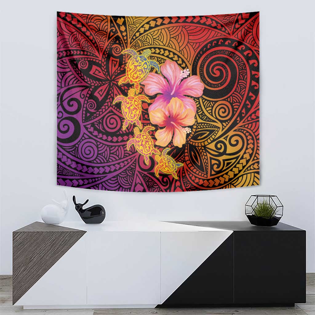 Hawaiian Hibiscus Turtle Tribal Polynesian Pattern Tapestry Colorful Color LT03 - Polynesian Pride