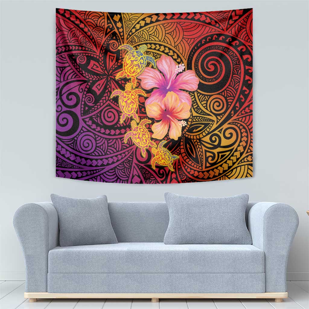 Hawaiian Hibiscus Turtle Tribal Polynesian Pattern Tapestry Colorful Color LT03 - Polynesian Pride