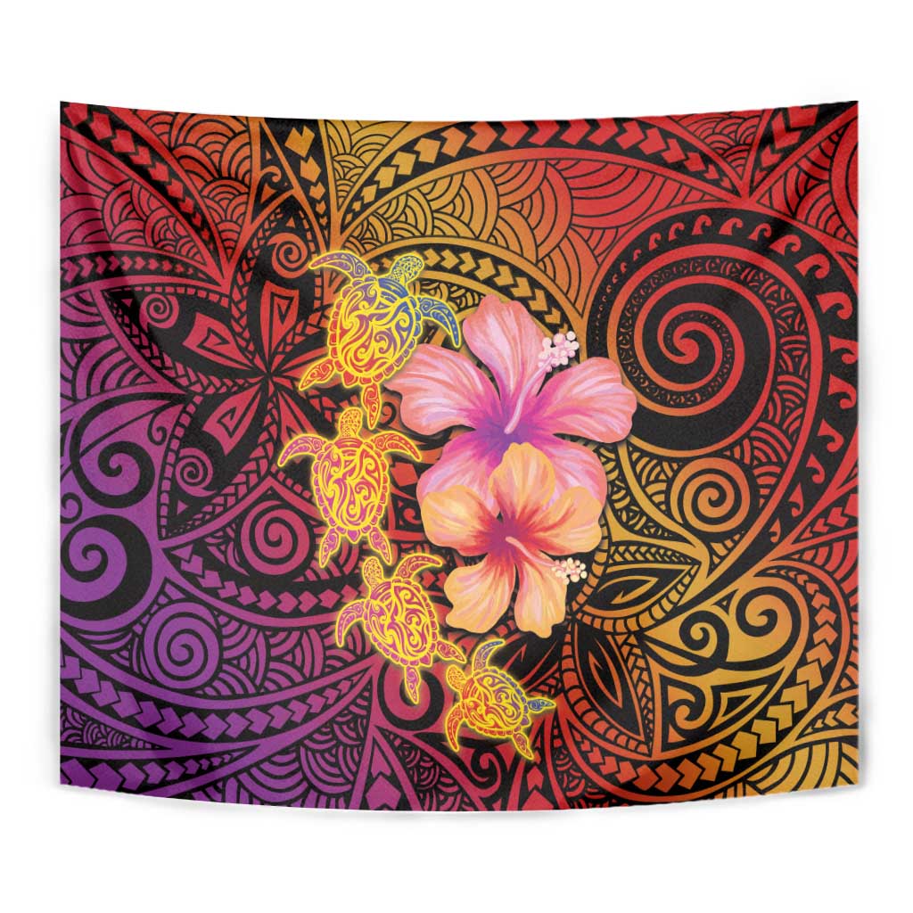 Hawaiian Hibiscus Turtle Tribal Polynesian Pattern Tapestry Colorful Color LT03 - Polynesian Pride