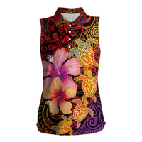 Hawaiian Hibiscus Turtle Tribal Polynesian Pattern Women Sleeveless Polo Shirt Colorful Color LT03 Female Red - Polynesian Pride