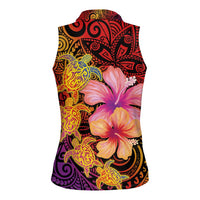 Hawaiian Hibiscus Turtle Tribal Polynesian Pattern Women Sleeveless Polo Shirt Colorful Color LT03 - Polynesian Pride
