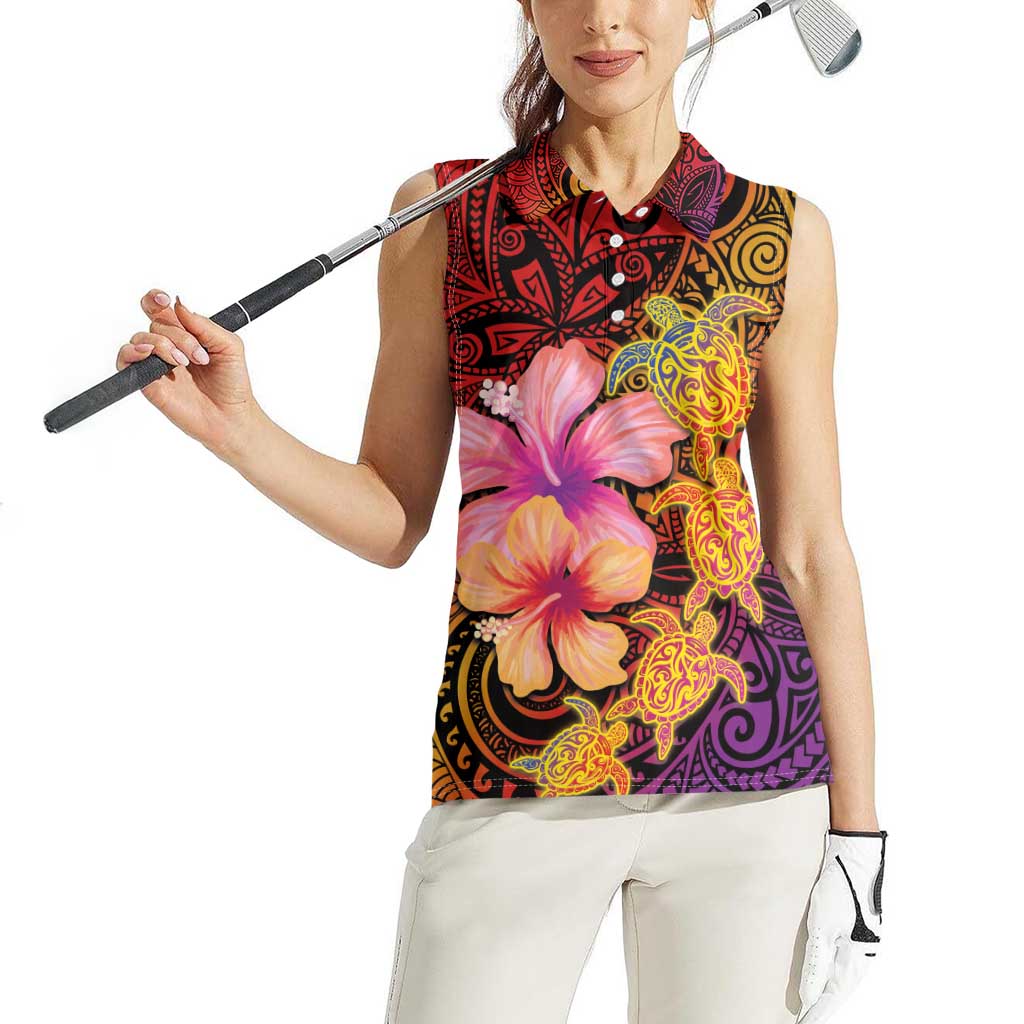 Hawaiian Hibiscus Turtle Tribal Polynesian Pattern Women Sleeveless Polo Shirt Colorful Color LT03 - Polynesian Pride