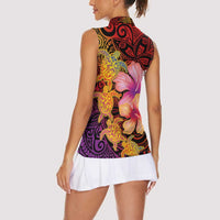 Hawaiian Hibiscus Turtle Tribal Polynesian Pattern Women Sleeveless Polo Shirt Colorful Color LT03 - Polynesian Pride