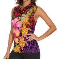 Hawaiian Hibiscus Turtle Tribal Polynesian Pattern Women Sleeveless Polo Shirt Colorful Color LT03 - Polynesian Pride