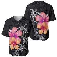 Hawaiian Hibiscus Turtle Tribal Polynesian Pattern Baseball Jersey Black Color LT03 - Polynesian Pride
