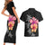 Hawaiian Hibiscus Turtle Tribal Polynesian Pattern Couples Matching Short Sleeve Bodycon Dress and Hawaiian Shirt Black Color