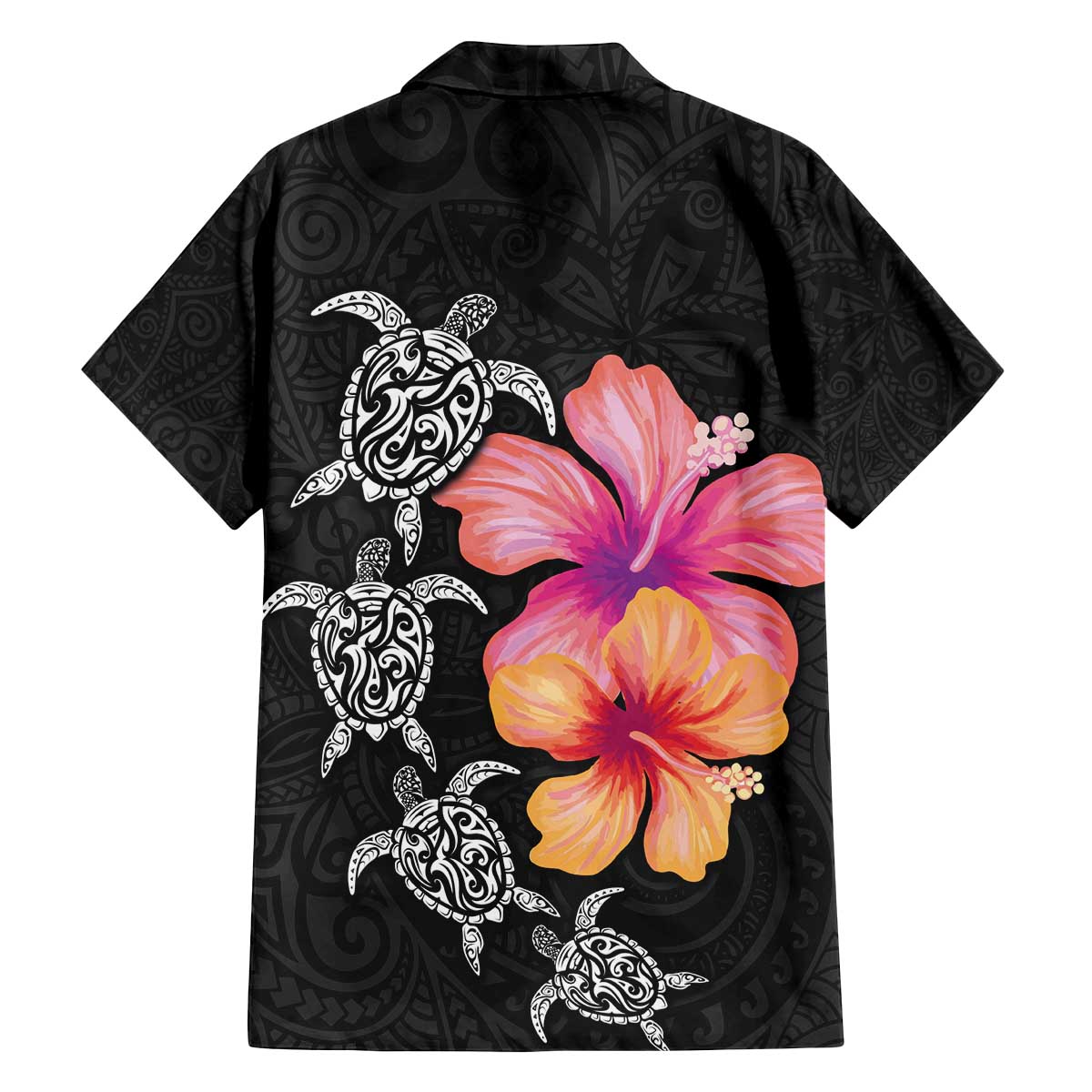 Hawaiian Hibiscus Turtle Tribal Polynesian Pattern Family Matching Puletasi and Hawaiian Shirt Black Color LT03 - Polynesian Pride