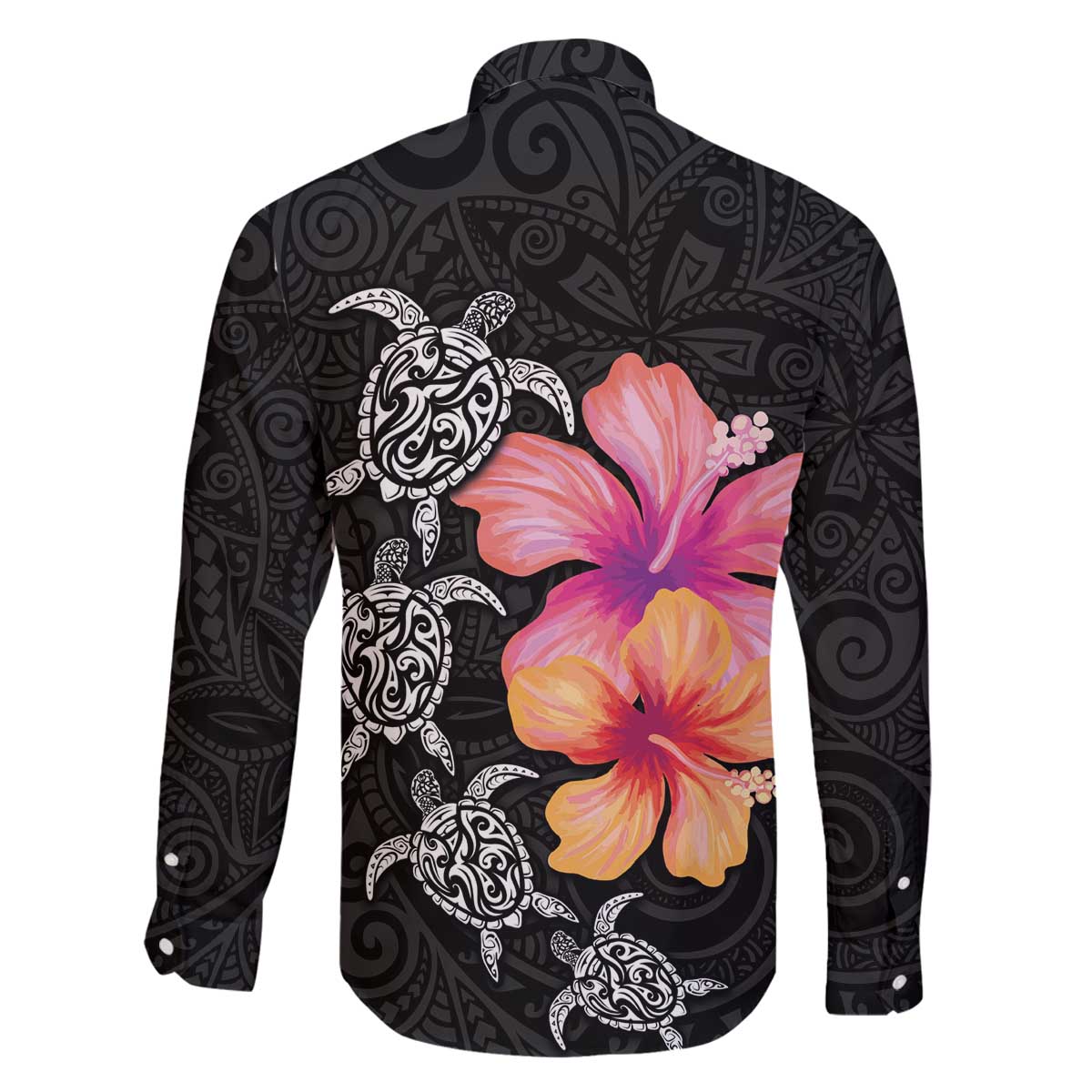 Hawaiian Hibiscus Turtle Tribal Polynesian Pattern Family Matching Puletasi and Hawaiian Shirt Black Color LT03 - Polynesian Pride