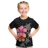 Hawaiian Hibiscus Turtle Tribal Polynesian Pattern Kid T Shirt Black Color LT03 Black - Polynesian Pride