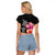 Hawaiian Hibiscus Turtle Tribal Polynesian Pattern Raglan Cropped T Shirt Black Color