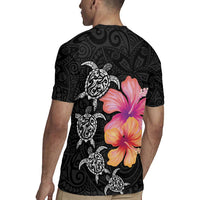 Hawaiian Hibiscus Turtle Tribal Polynesian Pattern Rugby Jersey Black Color