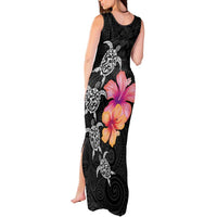 Hawaiian Hibiscus Turtle Tribal Polynesian Pattern Tank Maxi Dress Black Color LT03 - Polynesian Pride