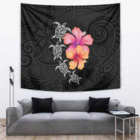 Hawaiian Hibiscus Turtle Tribal Polynesian Pattern Tapestry Black Color LT03 Black - Polynesian Pride