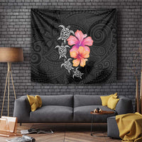 Hawaiian Hibiscus Turtle Tribal Polynesian Pattern Tapestry Black Color LT03 - Polynesian Pride