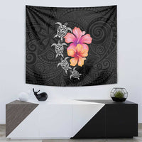 Hawaiian Hibiscus Turtle Tribal Polynesian Pattern Tapestry Black Color LT03 - Polynesian Pride