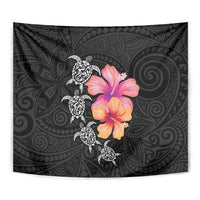 Hawaiian Hibiscus Turtle Tribal Polynesian Pattern Tapestry Black Color LT03 - Polynesian Pride