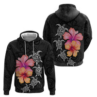 Hawaiian Hibiscus Turtle Tribal Polynesian Pattern Zip Hoodie Black Color LT03 - Polynesian Pride