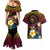 Hawaiian Plumeria Turtle Tribal Spiral Polynesian Tattoo Couples Matching Mermaid Dress and Hawaiian Shirt Fanciful Color