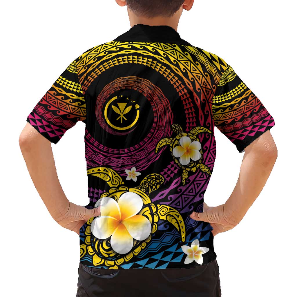 Hawaiian Plumeria Turtle Tribal Spiral Polynesian Tattoo Kid Hawaiian Shirt Fanciful Color LT03 - Polynesian Pride