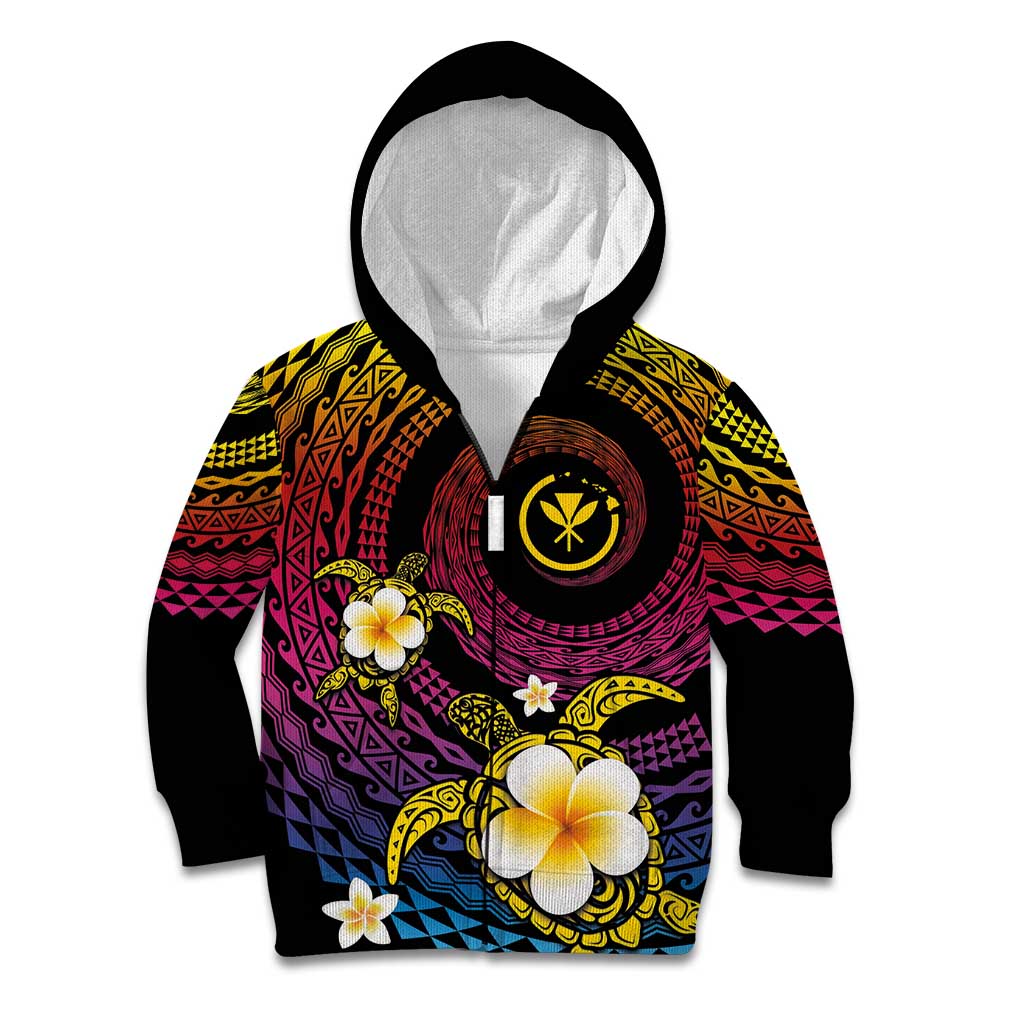 Hawaiian Plumeria Turtle Tribal Spiral Polynesian Tattoo Kid Hoodie Fanciful Color