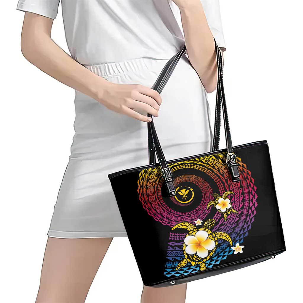 Hawaiian Plumeria Turtle Tribal Spiral Polynesian Tattoo Leather Tote Bag Fanciful Color LT03 - Polynesian Pride