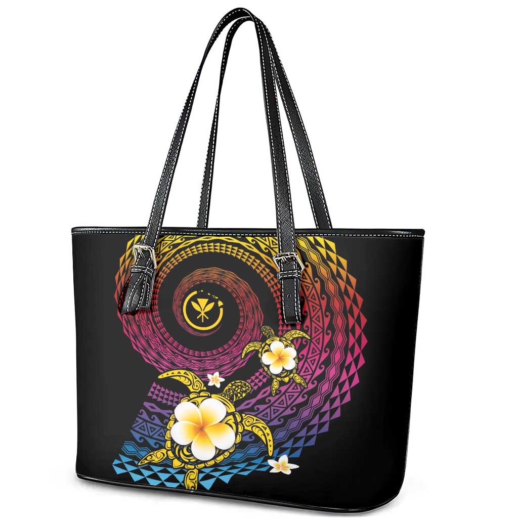 Hawaiian Plumeria Turtle Tribal Spiral Polynesian Tattoo Leather Tote Bag Fanciful Color LT03 - Polynesian Pride