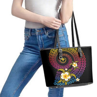 Hawaiian Plumeria Turtle Tribal Spiral Polynesian Tattoo Leather Tote Bag Fanciful Color LT03 - Polynesian Pride